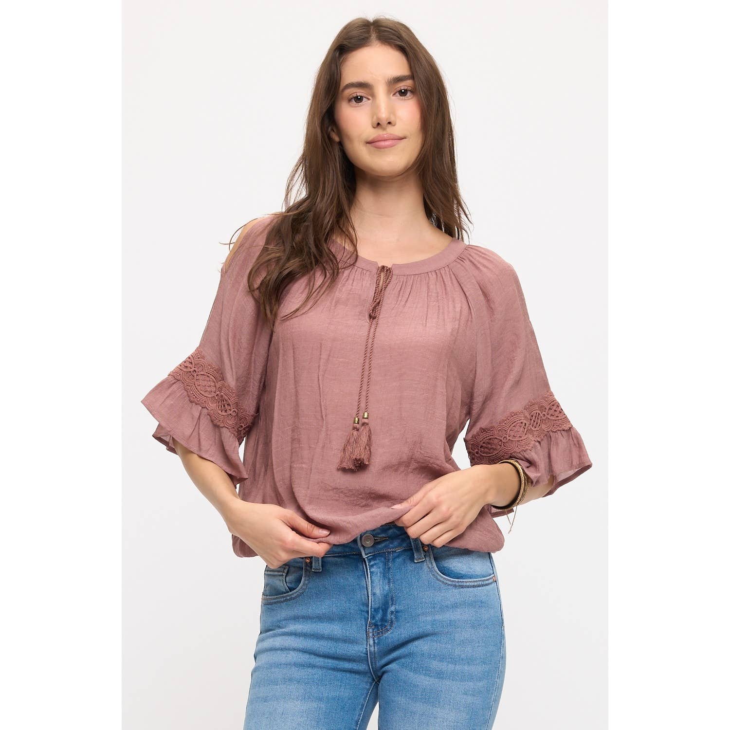 Bell Sleeve Flowy Top with Tassel Detail