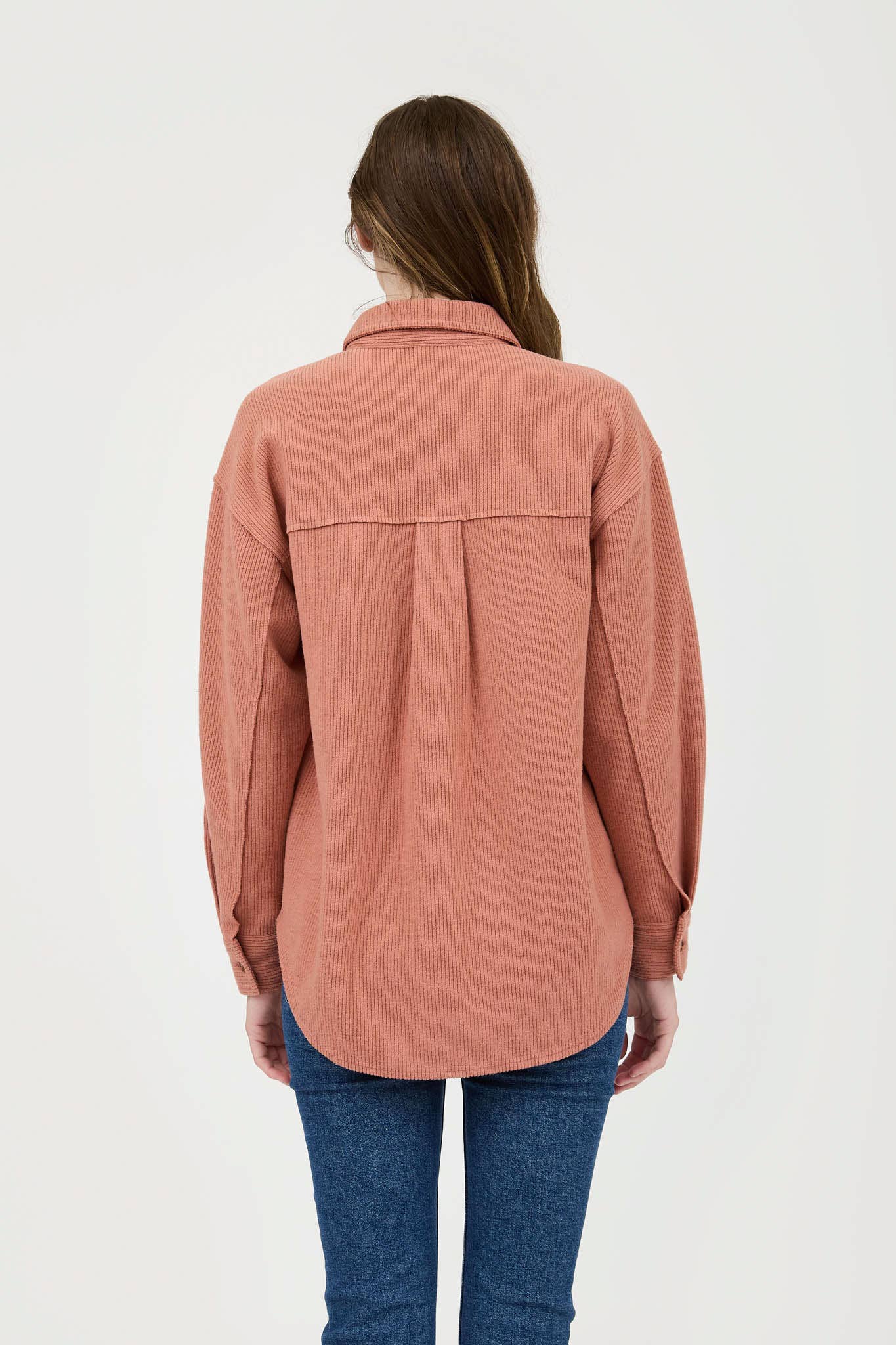 Blu Pepper Rib Knit Button-Up Top with Exposed Seams