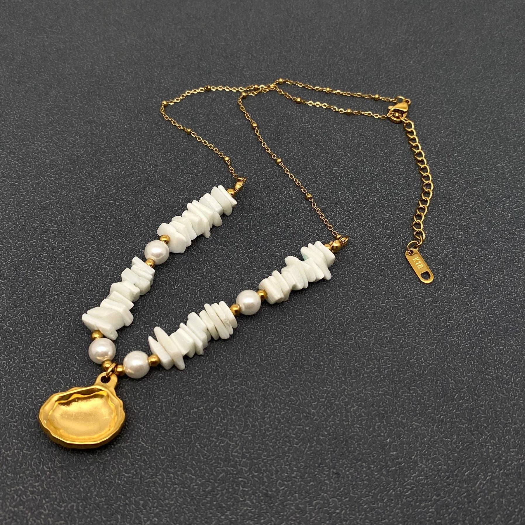 18K Gold Plated Turquoise Shell Charm Necklace
