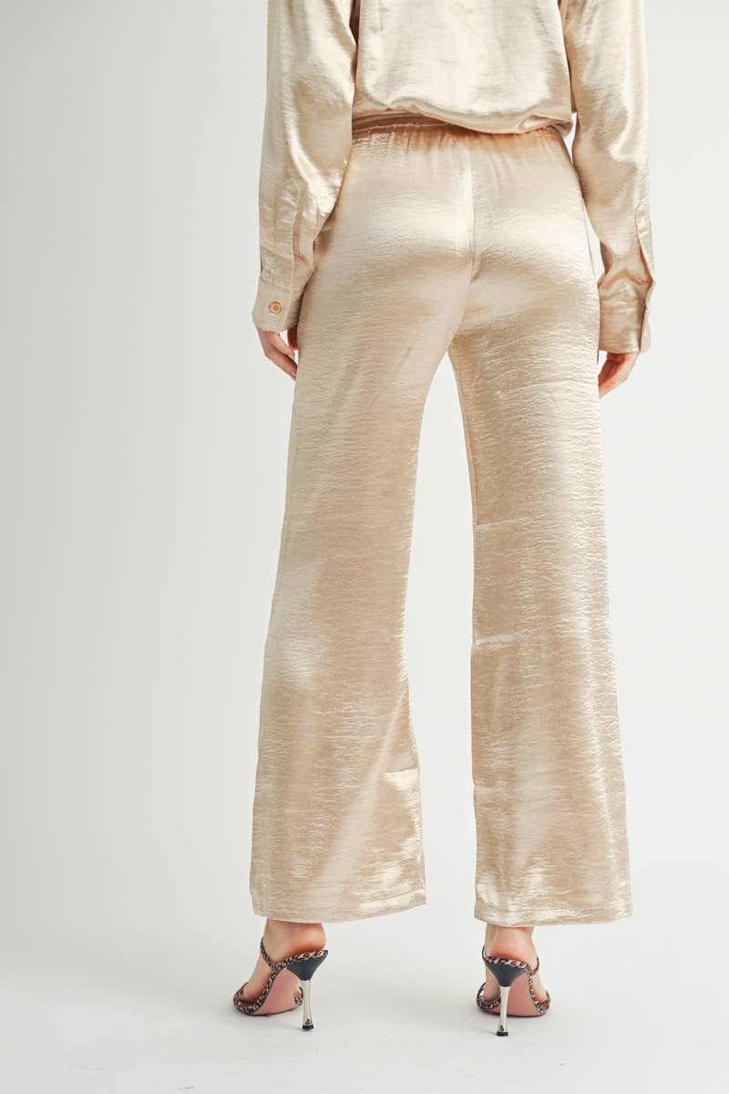 Metallic Flared Wide-Leg Pants
