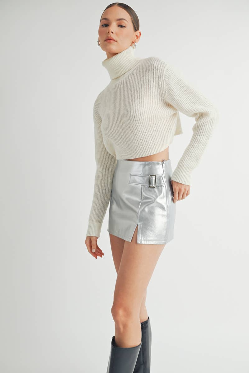Cropped Mock Neck Knit Sweater