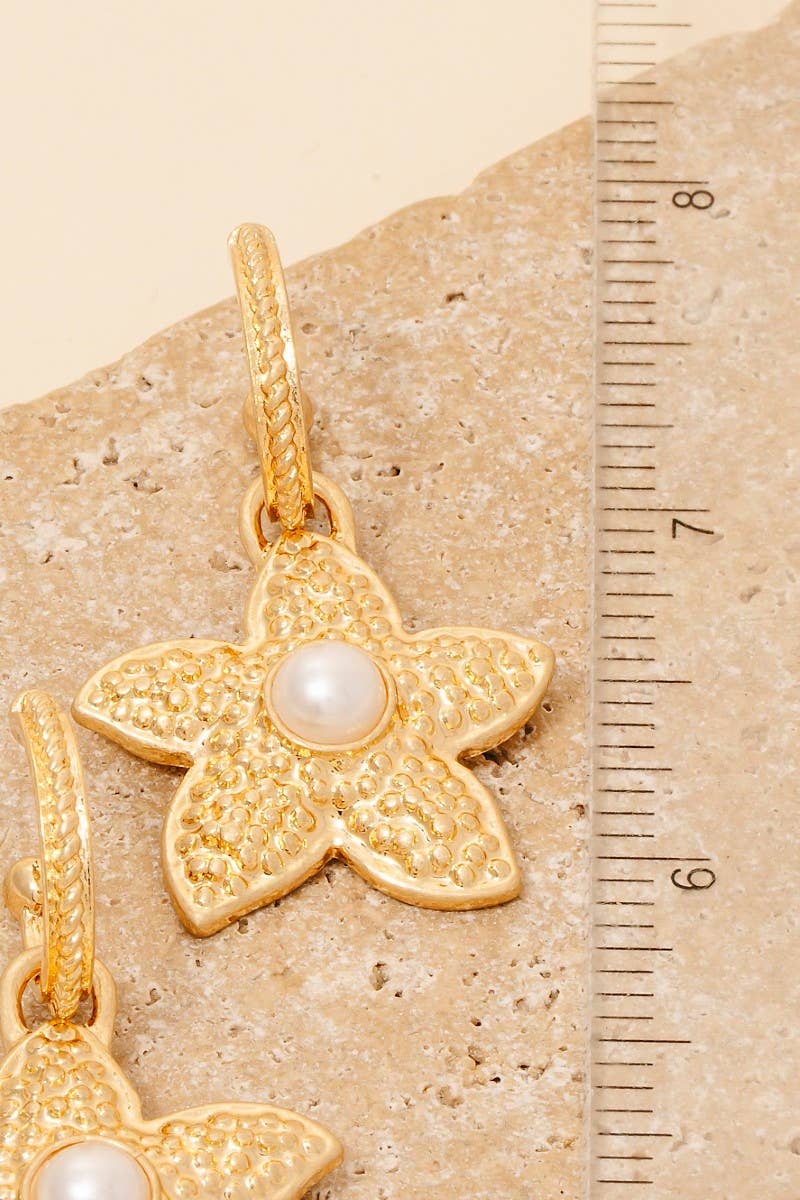 Starfish Charm Pearl Stud Hoop Earrings
