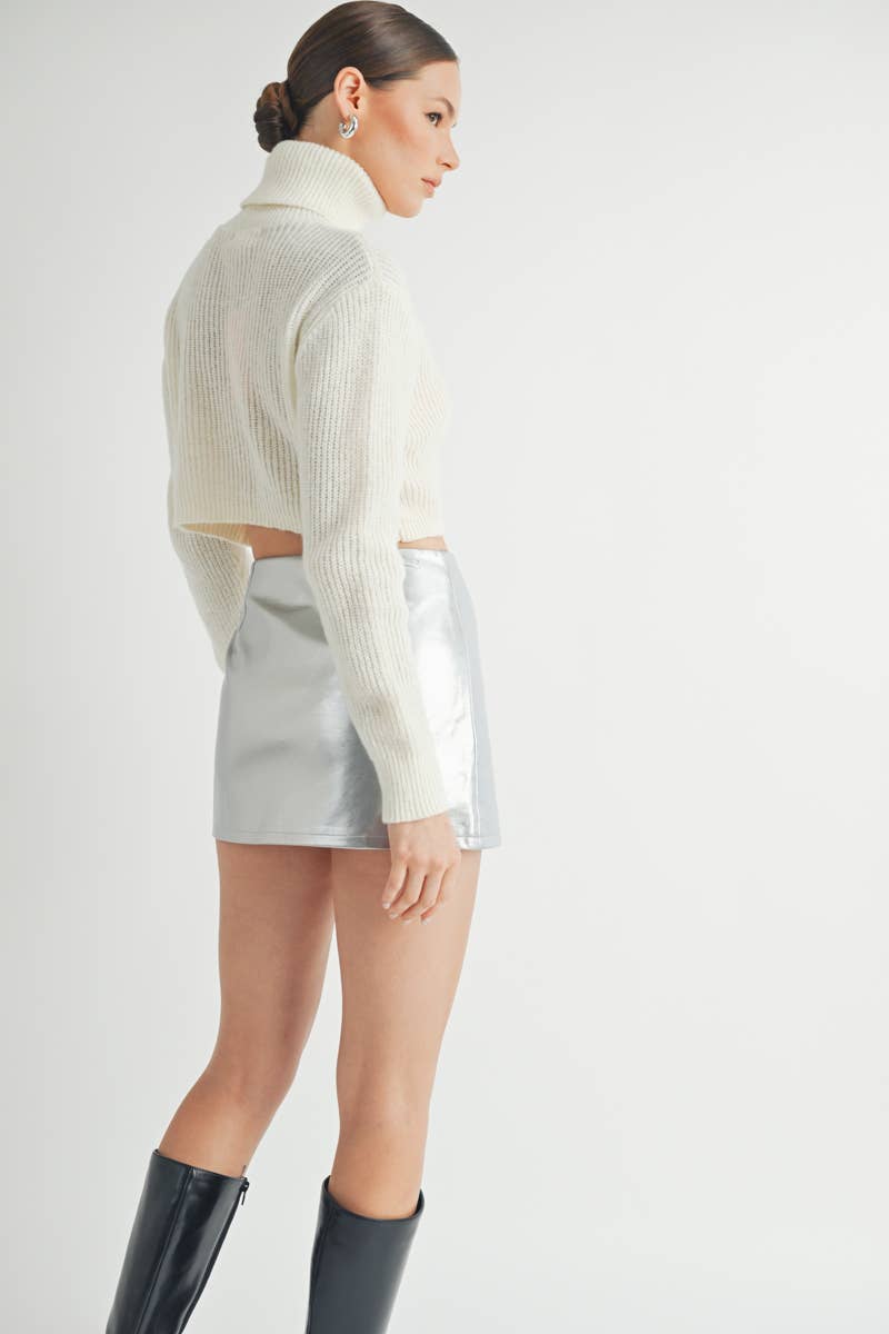 Cropped Mock Neck Knit Sweater