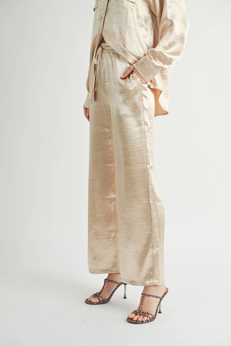 Metallic Flared Wide-Leg Pants