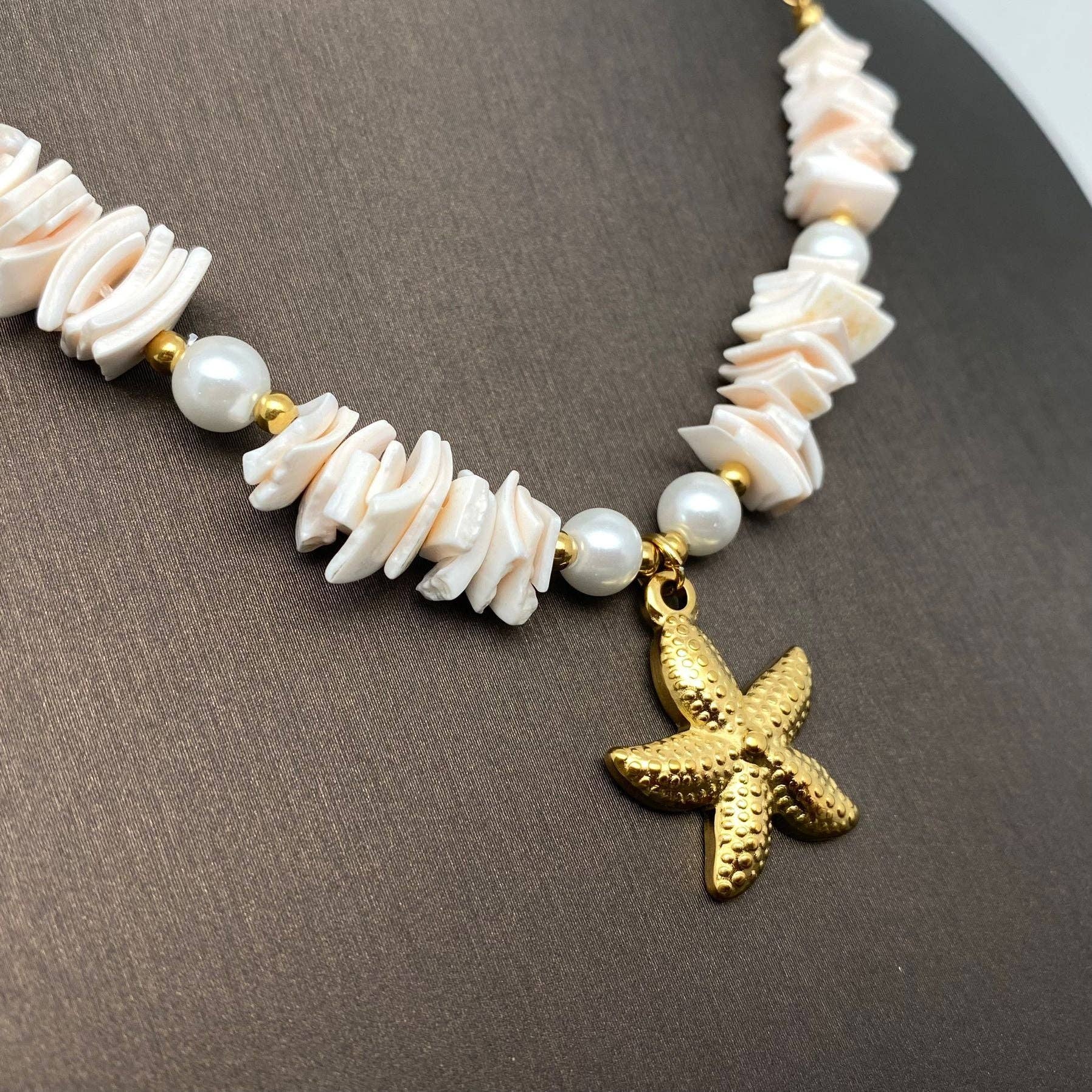 Starfish Charm Pearl Shell 18K Gold Necklace