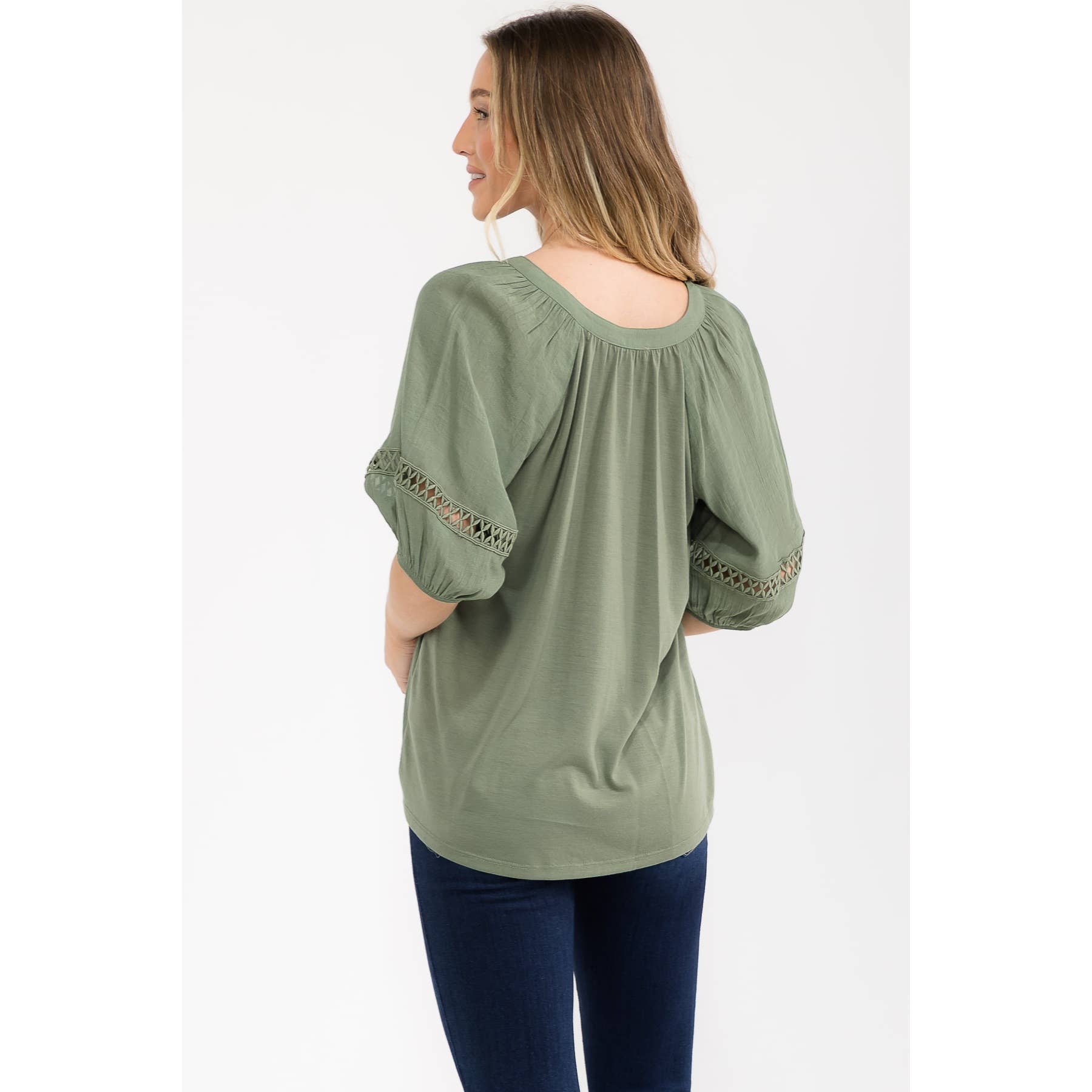 Mandarine Split Neck Peasant Top