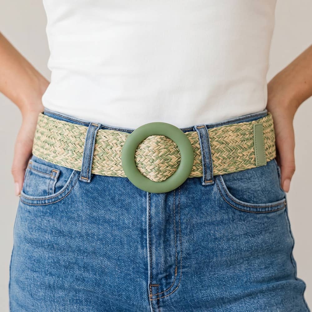 Woven Straw Belt with Wide O-Ring Buckle