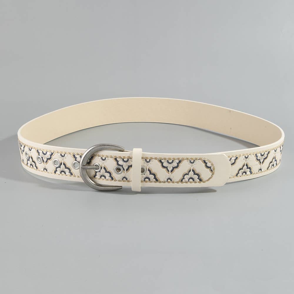 Wide Embroidered Floral Belt