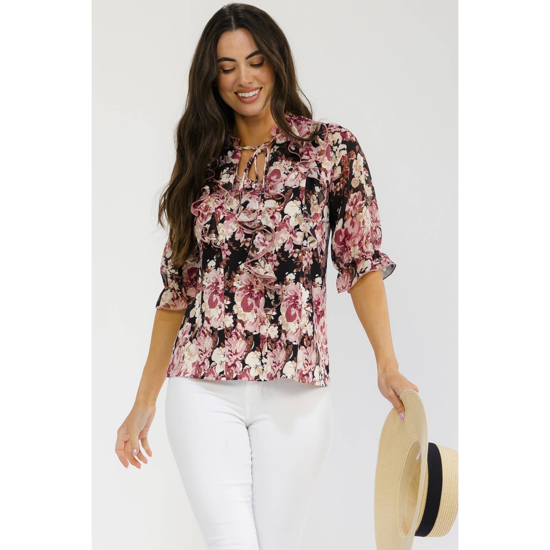Floral Tie Neck Romantic Blouse