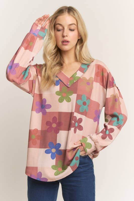 Heimish Floral Long Sleeve V Neck Top