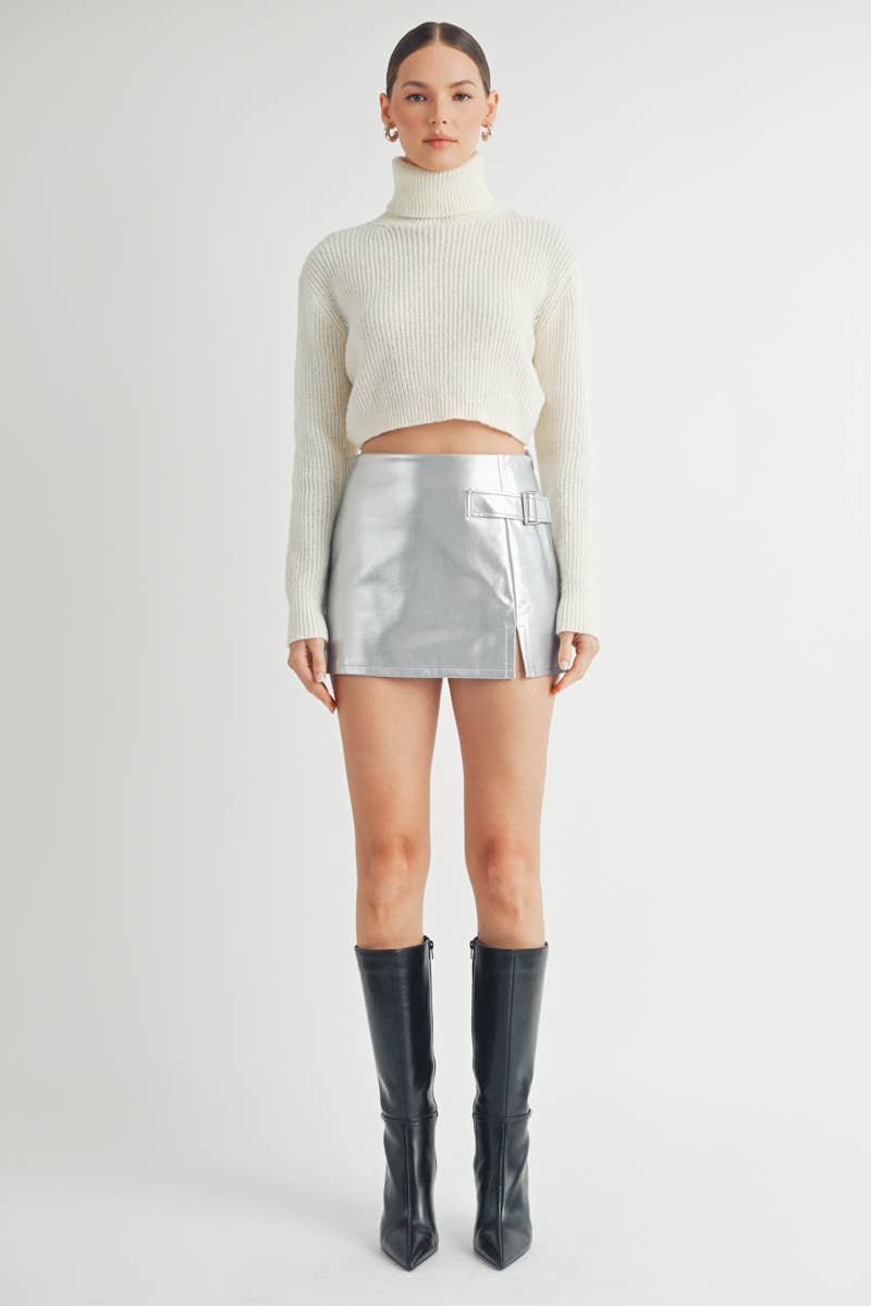 Cropped Mock Neck Knit Sweater