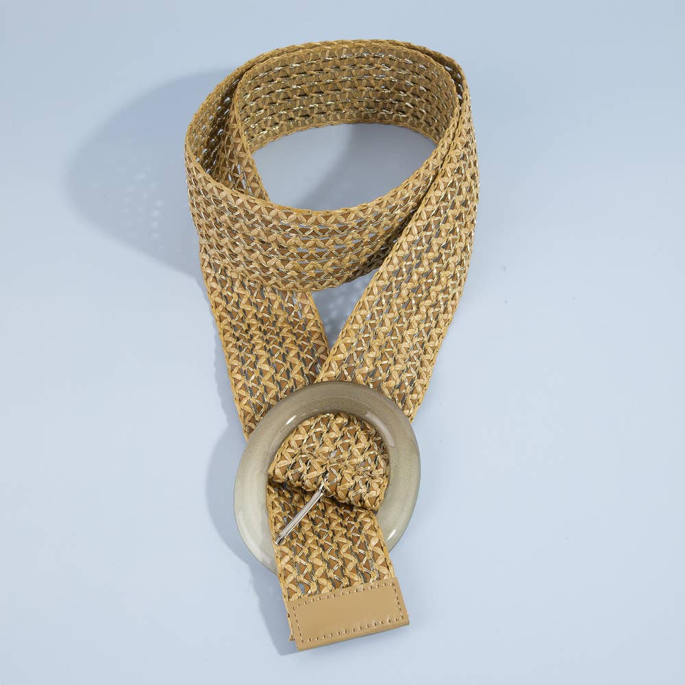 Wide Woven Straw Belt with Resin Buckle