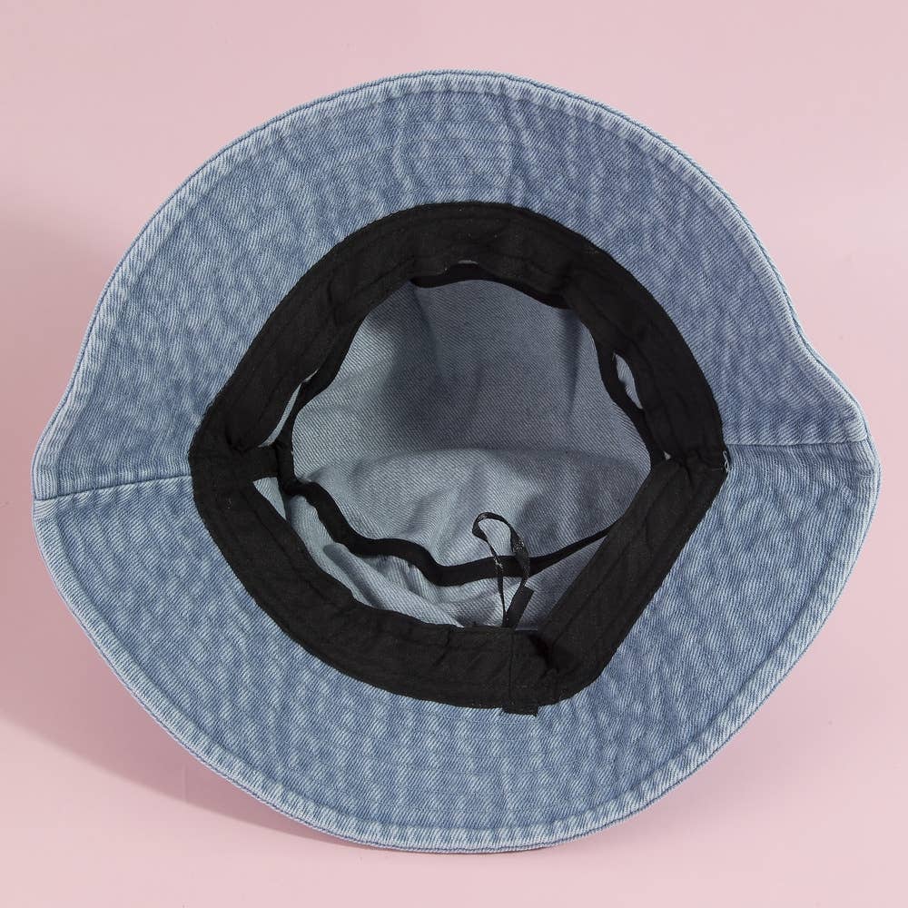 Embroidered Bow Denim Bucket Hat