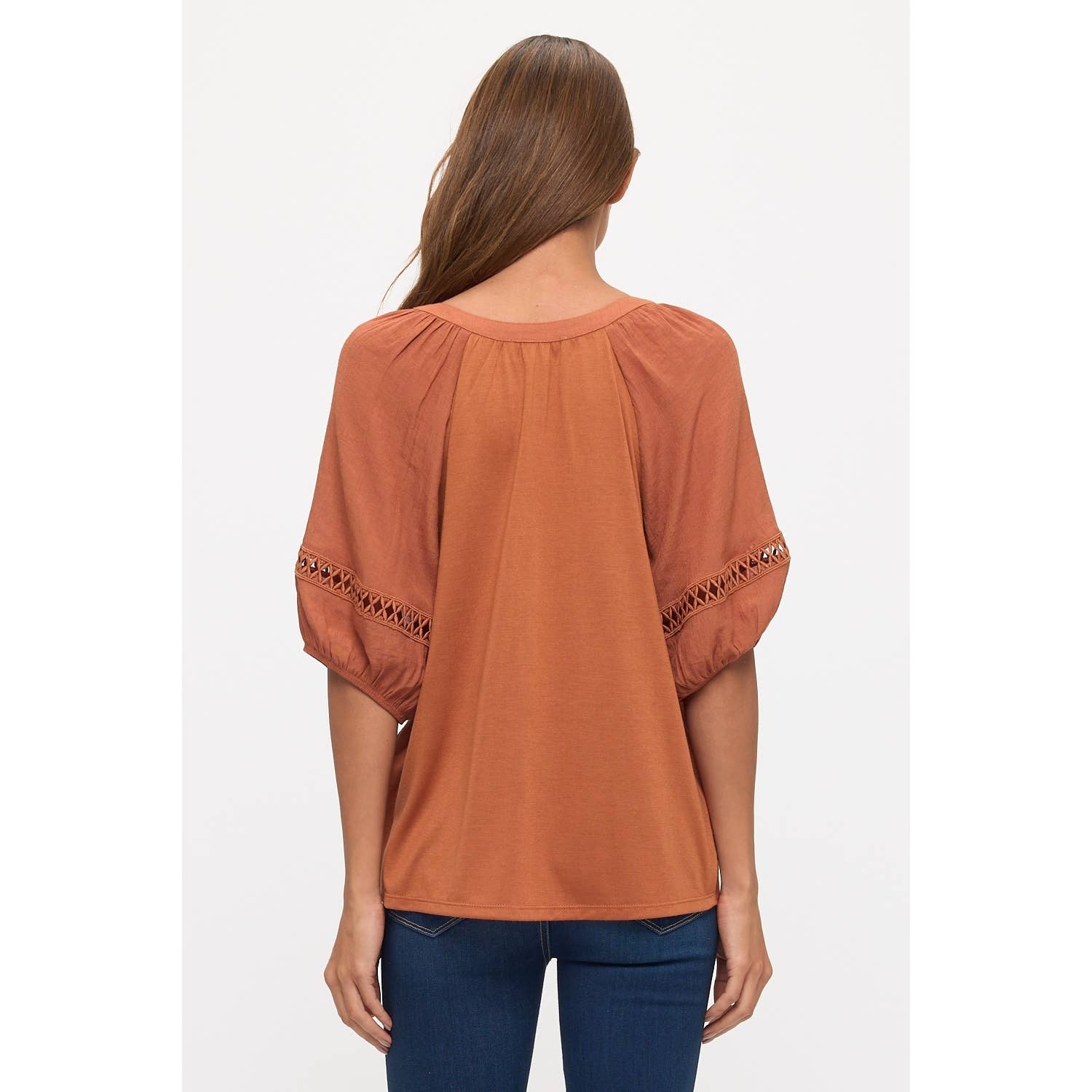 Mandarine Split Neck Peasant Top
