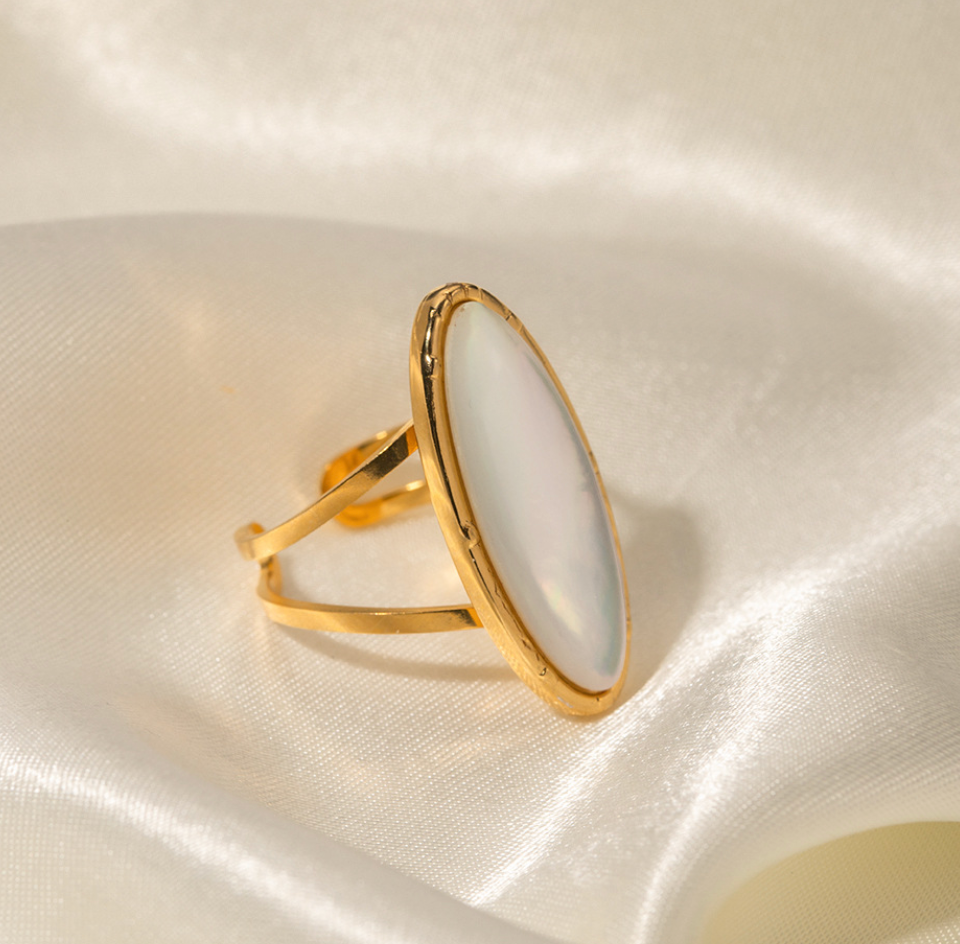 18K Gold Plated Oval Shell Ring