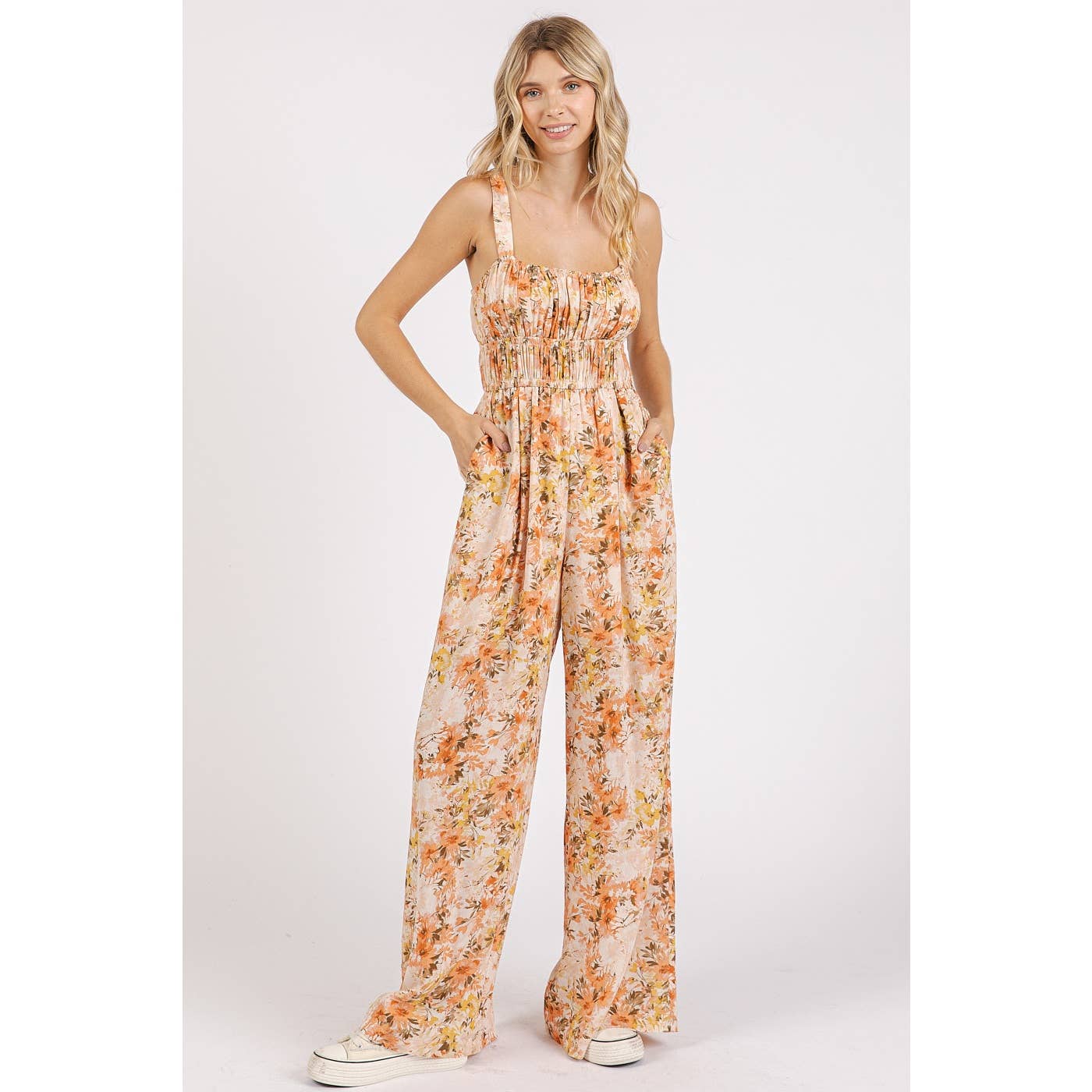 Mittoshop Flower Print Jumpsuit -Gathered Bust