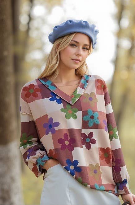 Heimish Floral Long Sleeve V Neck Top