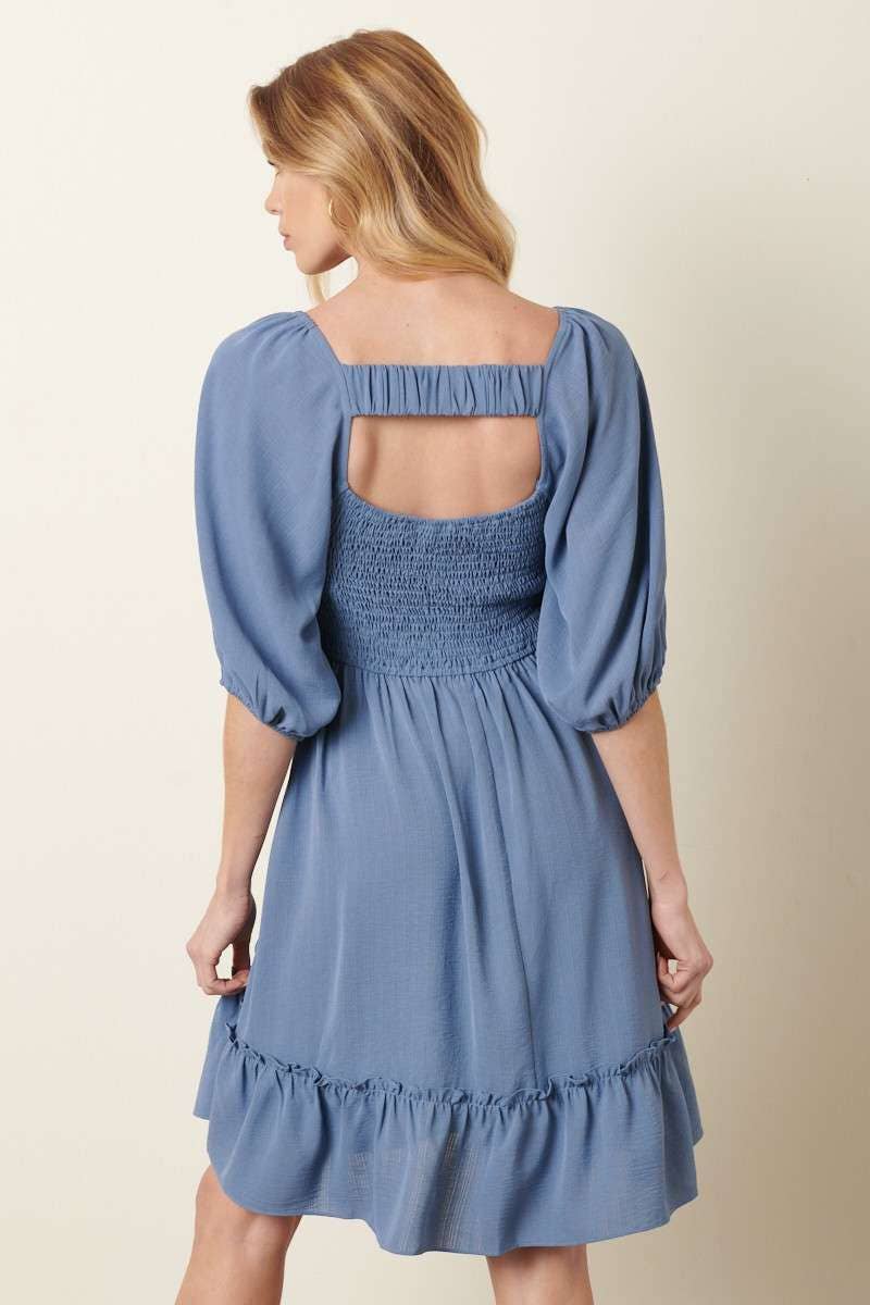 Mittoshop Smocking Detail Puff Sleeve Mini Dress