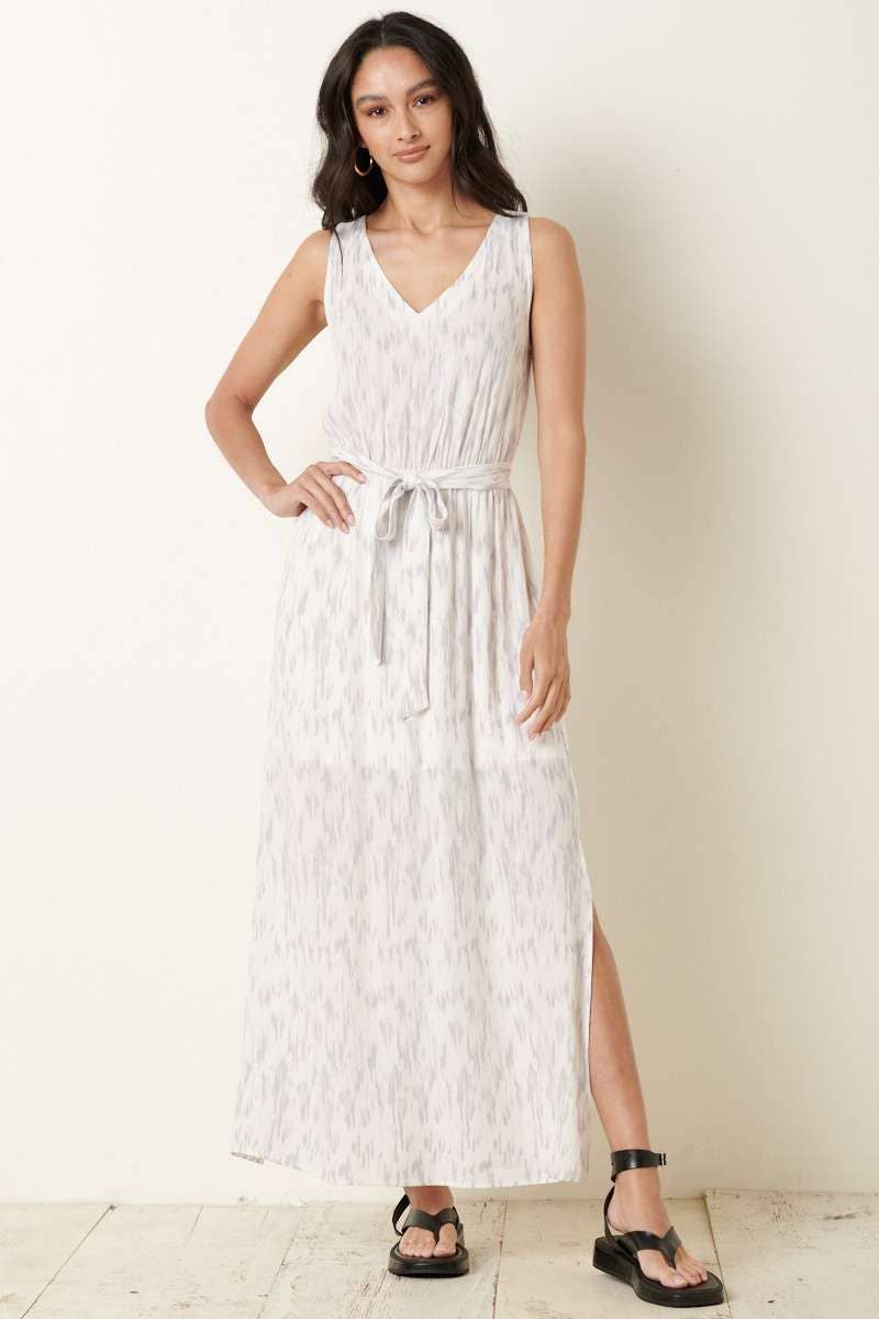 Mittoshop V Neck Maxi Dress with Paint Brush Print