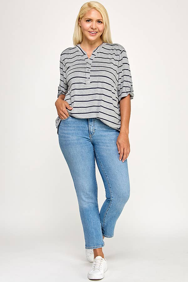Henley With Rolled Sleeve Detail
