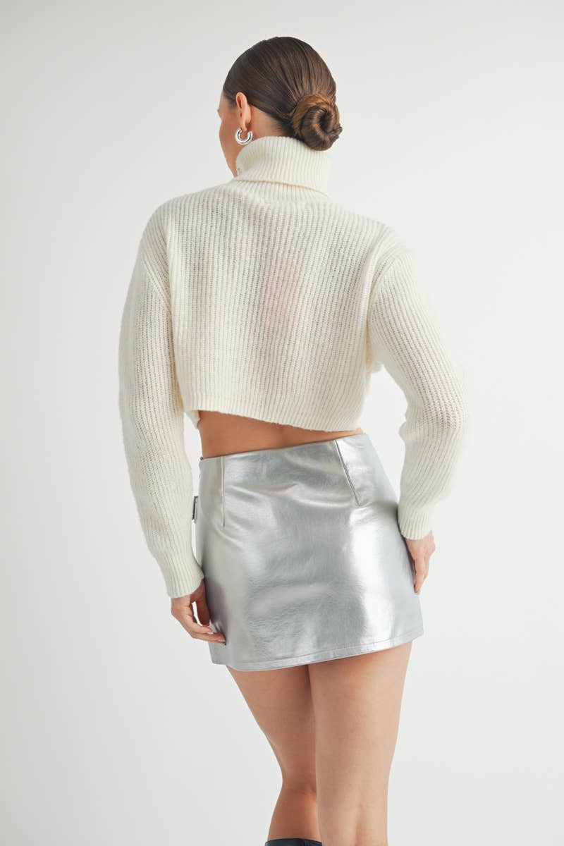 Cropped Mock Neck Knit Sweater