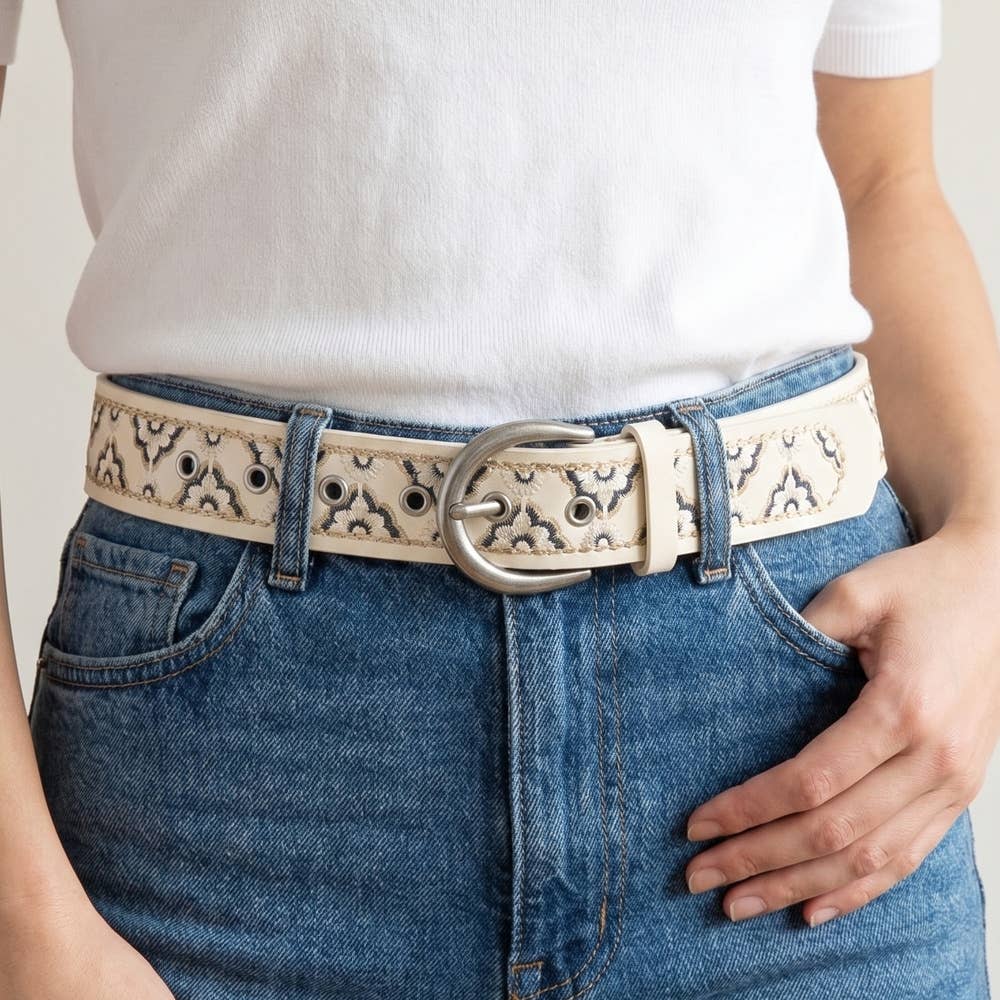 Wide Embroidered Floral Belt