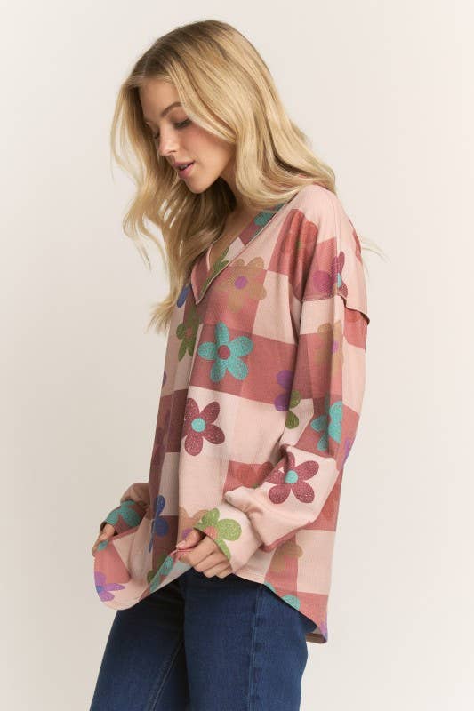 Heimish Floral Long Sleeve V Neck Top