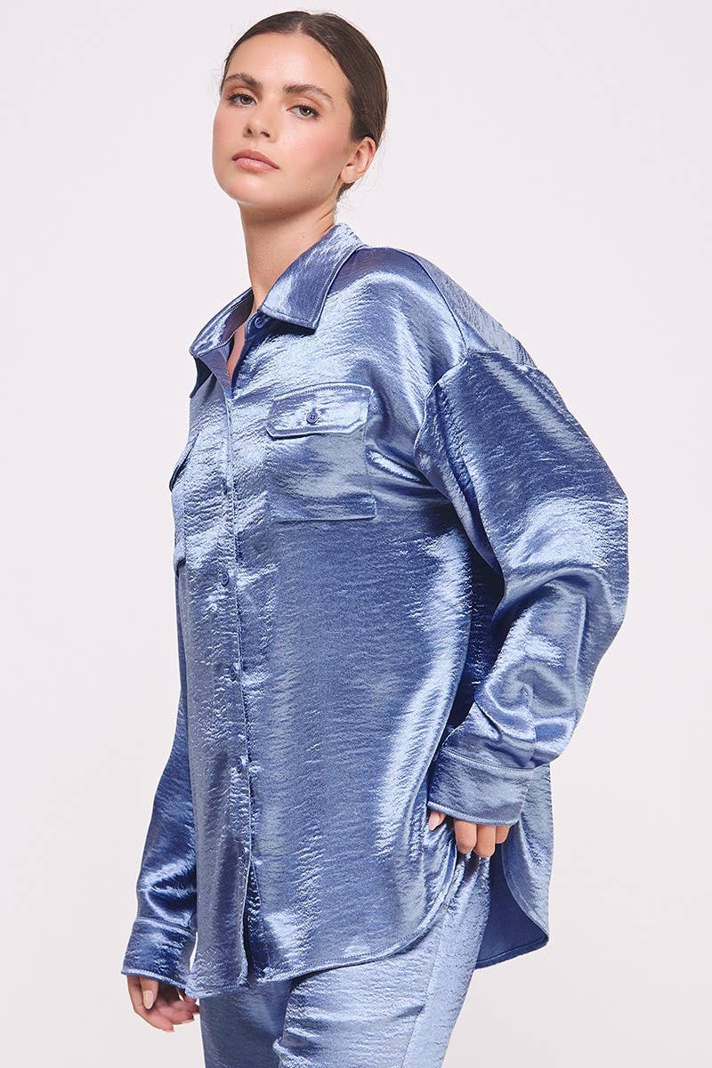 Champagne Button Down Metallic Shirt