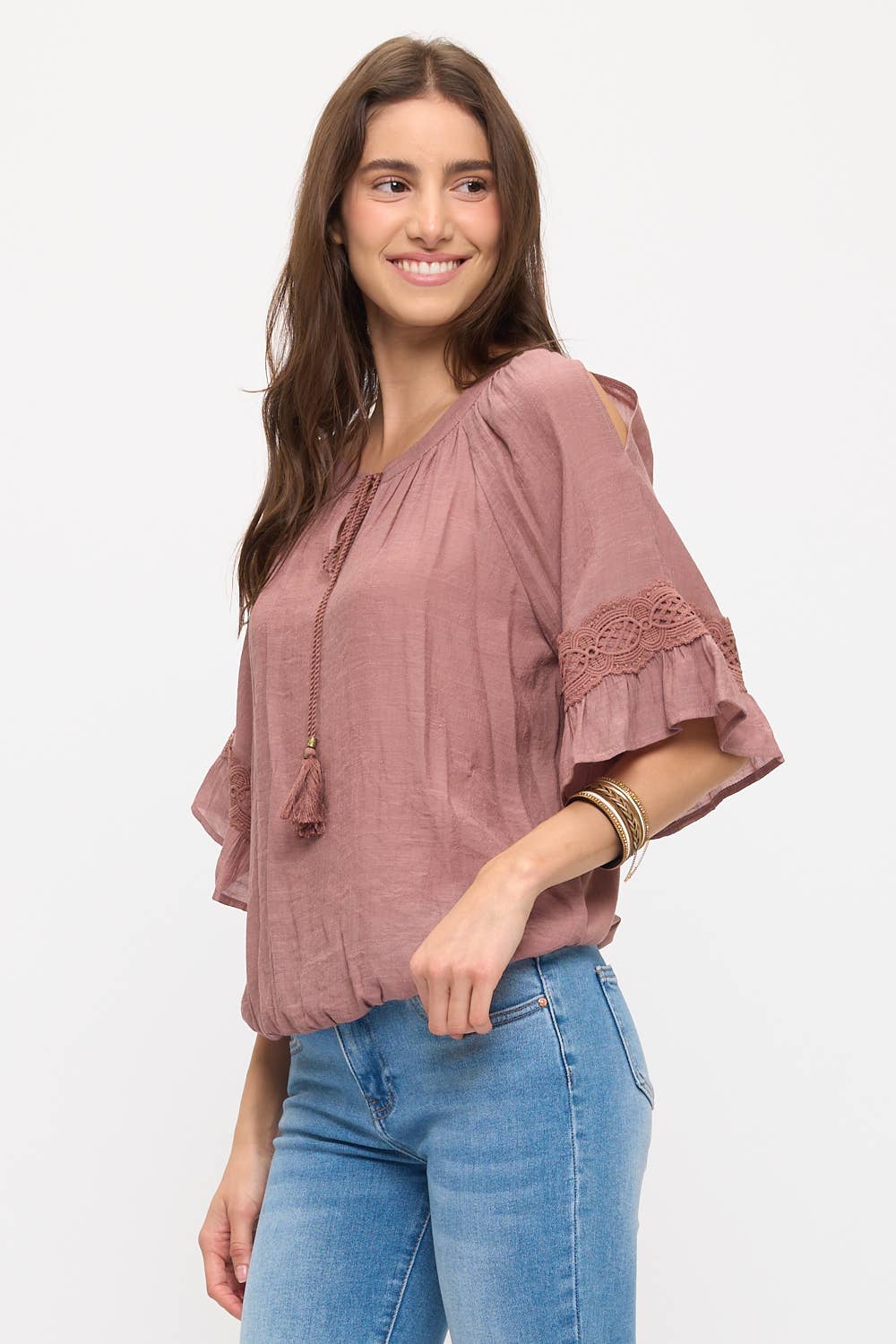 Bell Sleeve Flowy Top with Tassel Detail
