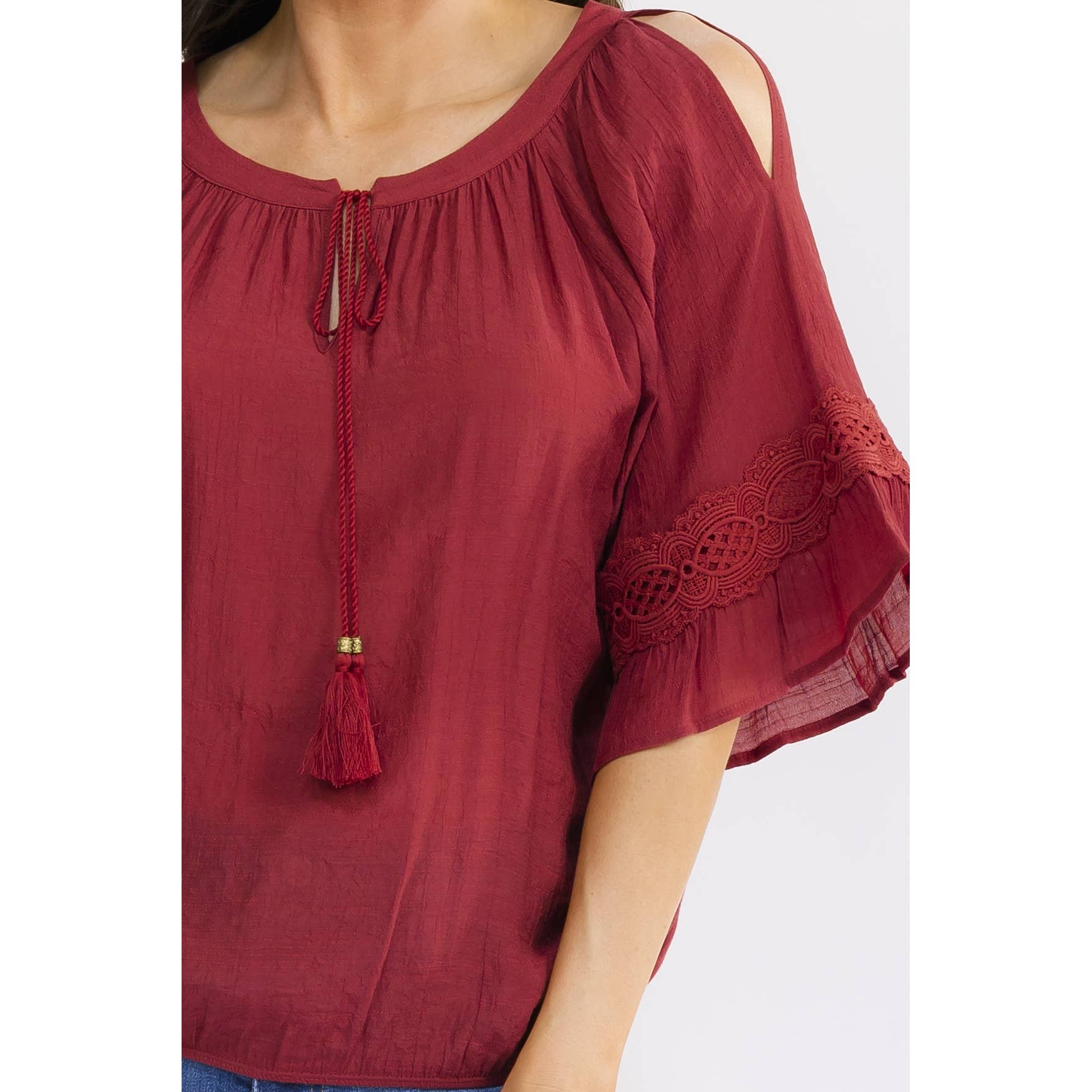 Bell Sleeve Flowy Top with Tassel Detail