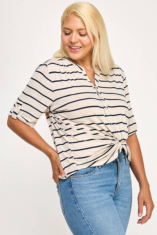 Henley With Rolled Sleeve Detail