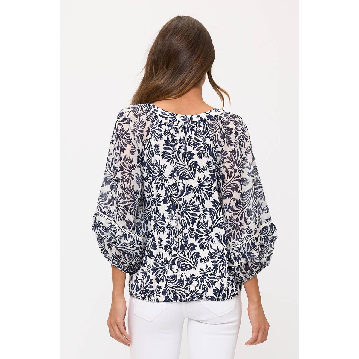 Mix Media Lattice Detail Bubble Hem Top