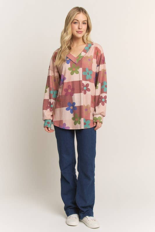 Heimish Floral Long Sleeve V Neck Top