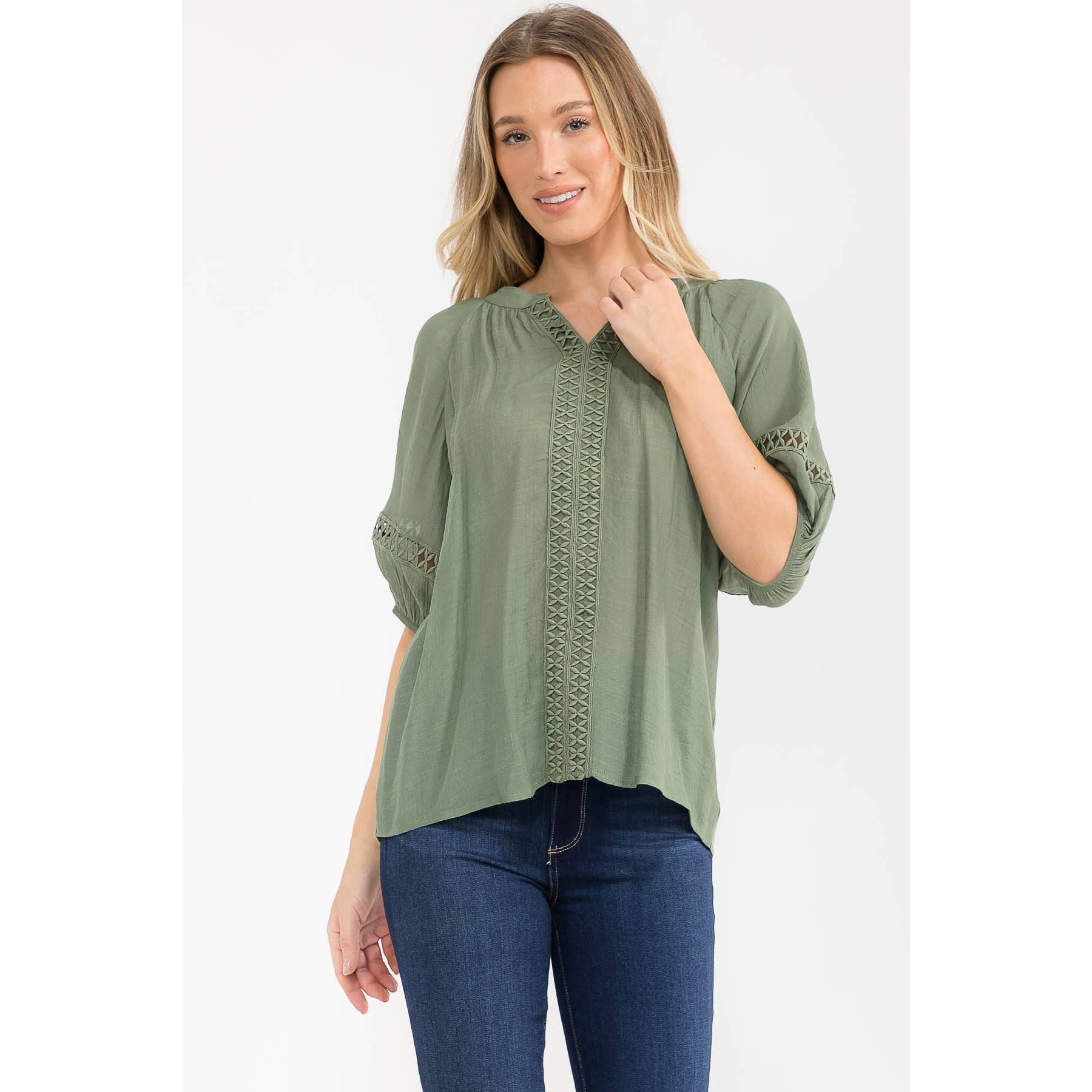 Mandarine Split Neck Peasant Top