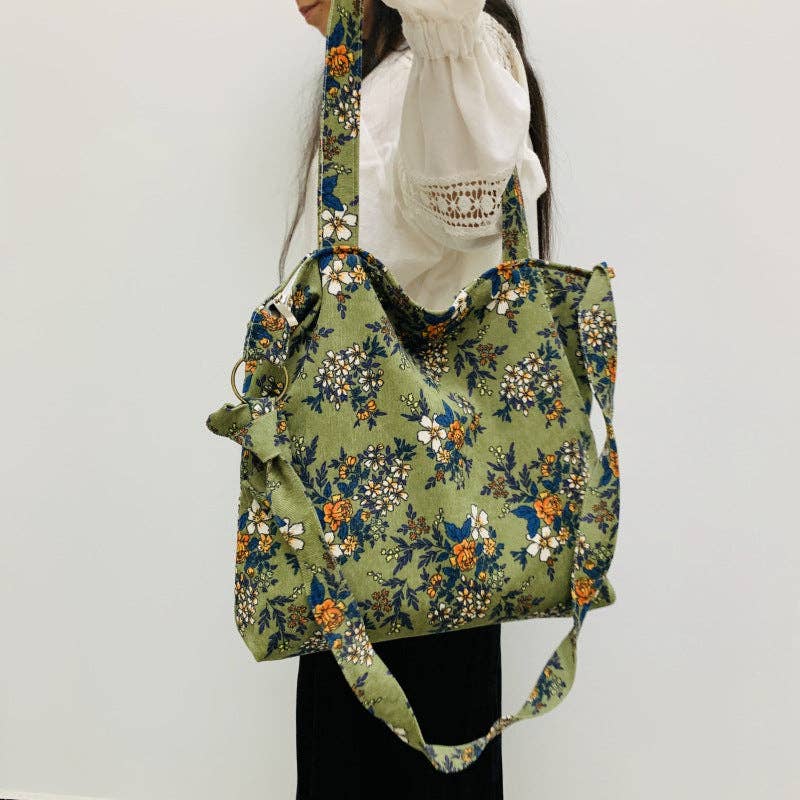 Vintage Floral Corduroy Tote