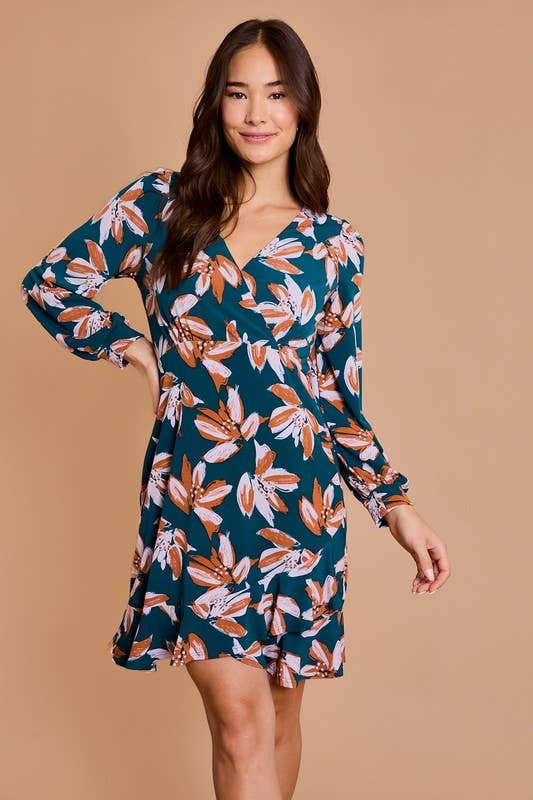 Gilli Long Sleeve Surplice Mini Dress with Ruffles