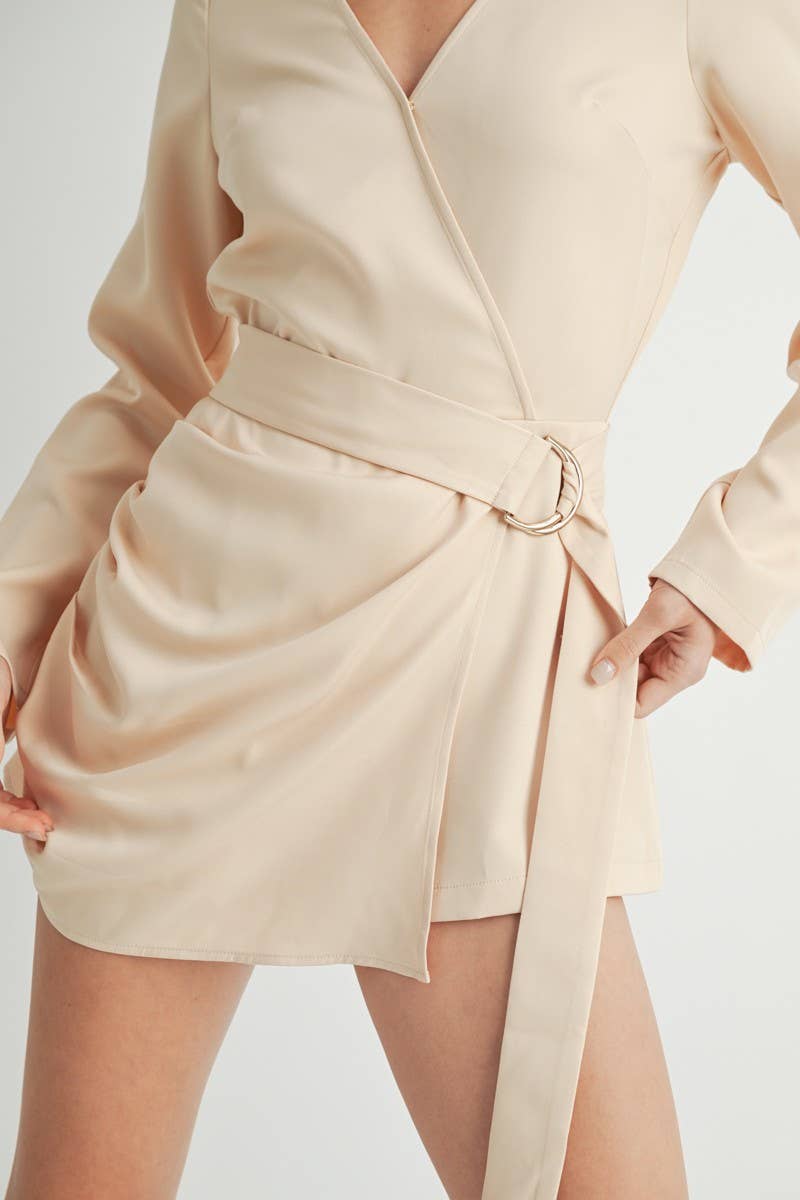 Belted Wrap-Front Sleeve Romper