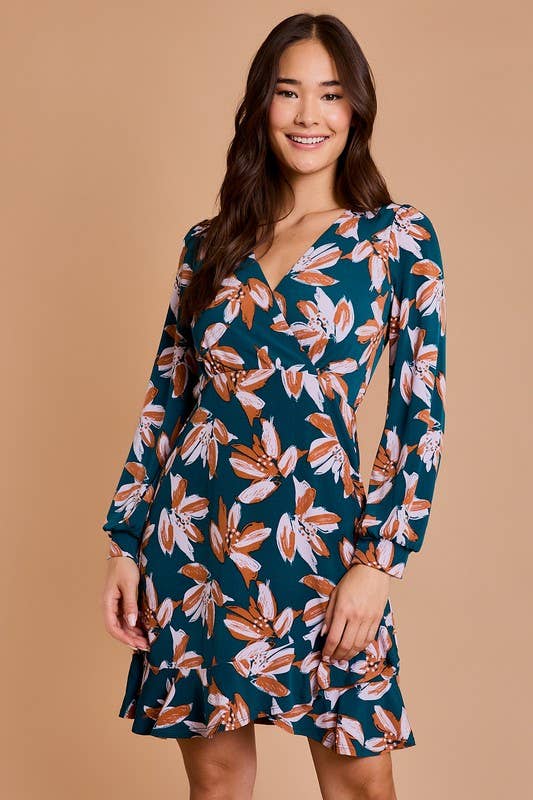 Gilli Long Sleeve Surplice Mini Dress with Ruffles