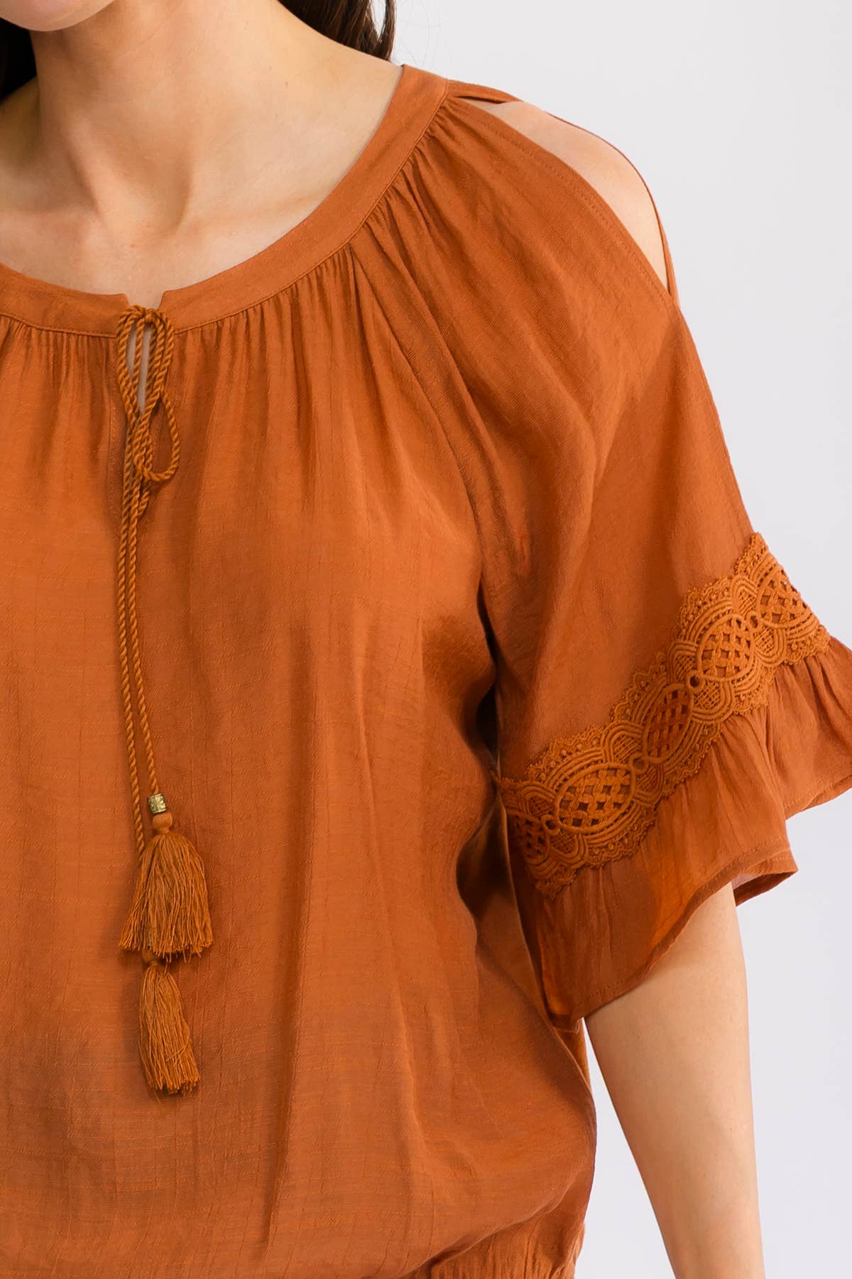 Bell Sleeve Flowy Top with Tassel Detail