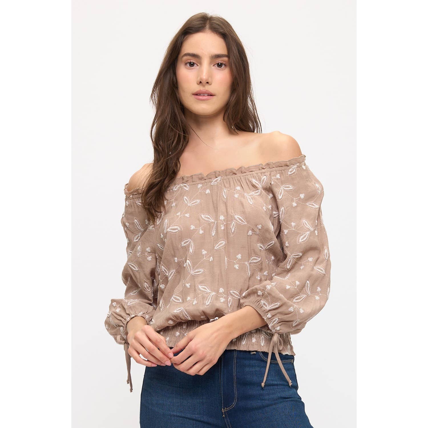 Embroidered Tie Sleeve Peasant Top