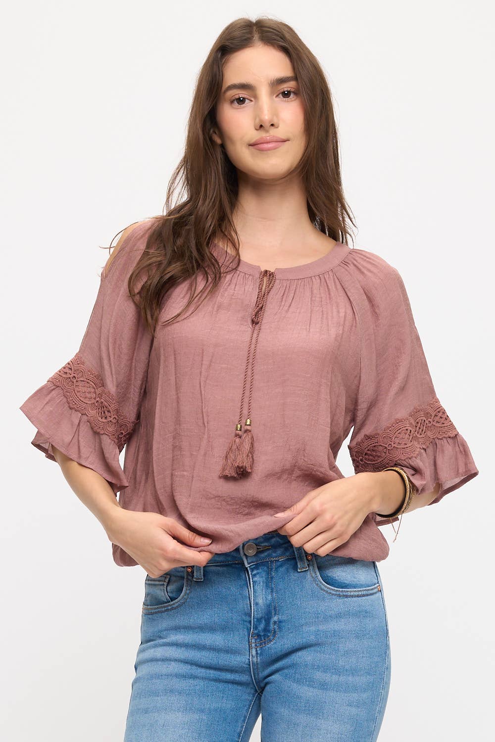 Bell Sleeve Flowy Top with Tassel Detail