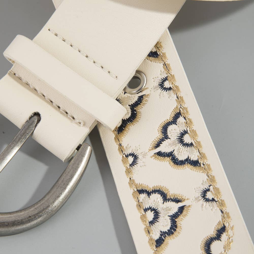 Wide Embroidered Floral Belt