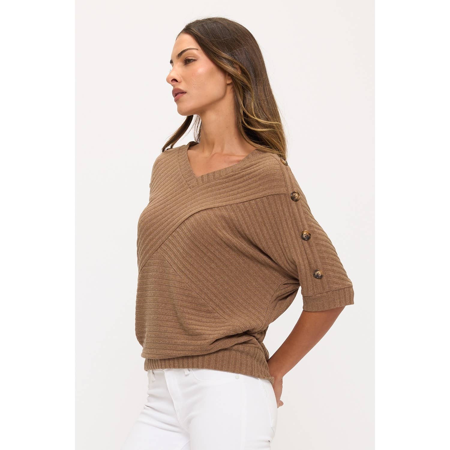 Button Detail V Neck Sweater