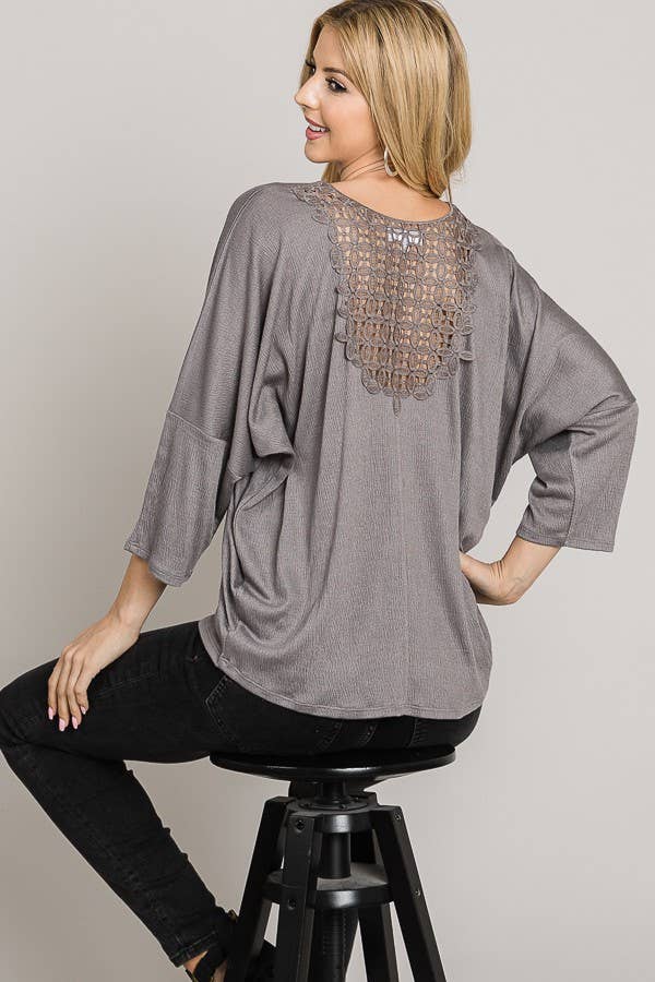 Stretch Knit Top with Back Lace Detail