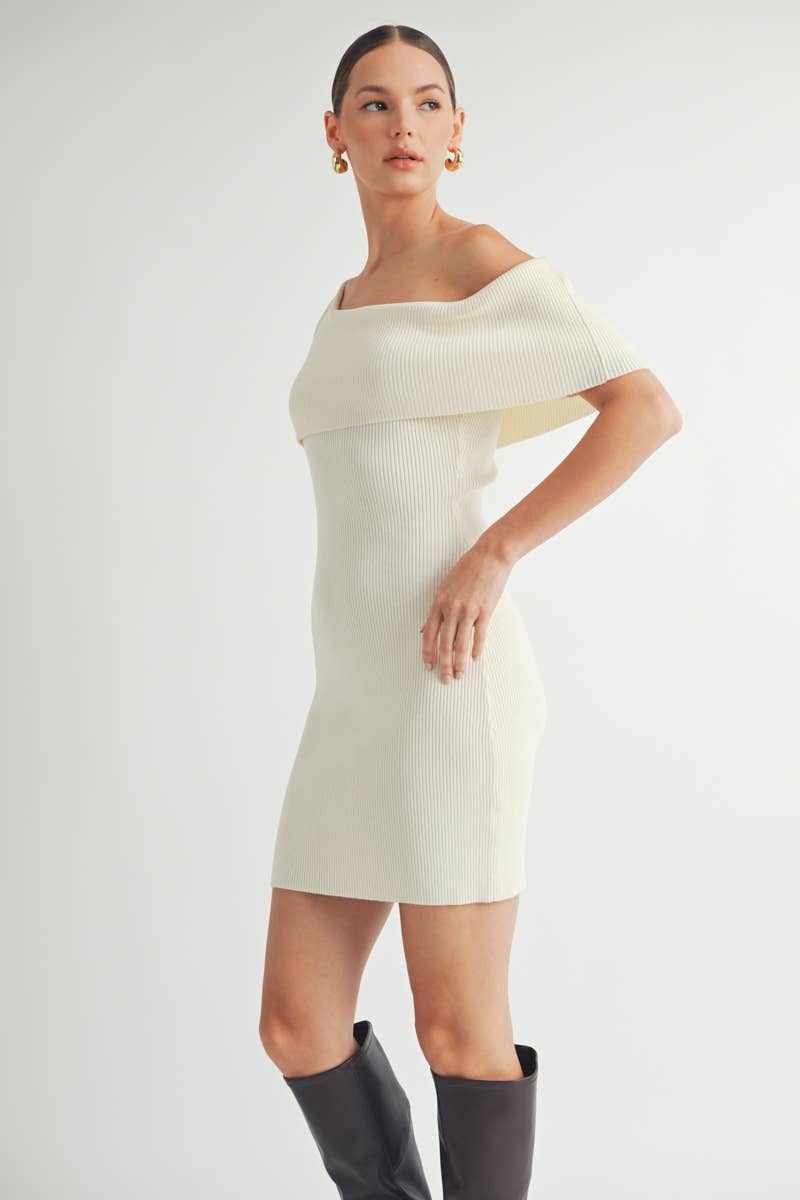 One Shoulder Ribbed Sweater Dress