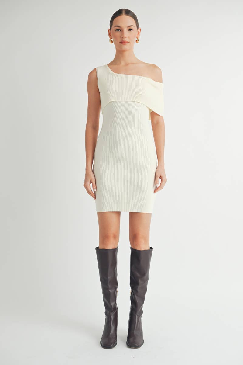 One Shoulder Ribbed Sweater Dress