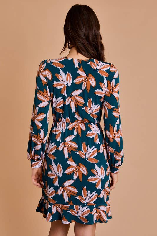 Gilli Long Sleeve Surplice Mini Dress with Ruffles