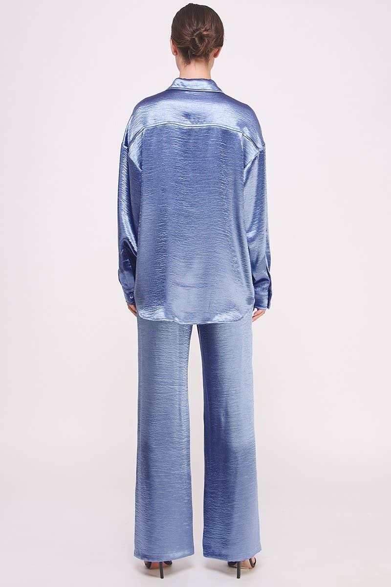 Metallic Flared Wide-Leg Pants