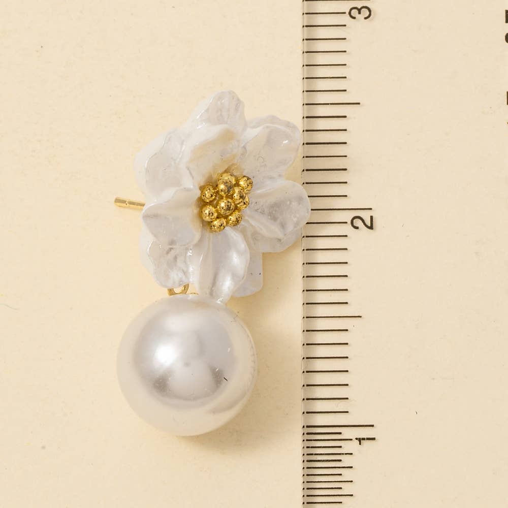 Flower and Pearl Dangle Statement Earrings
