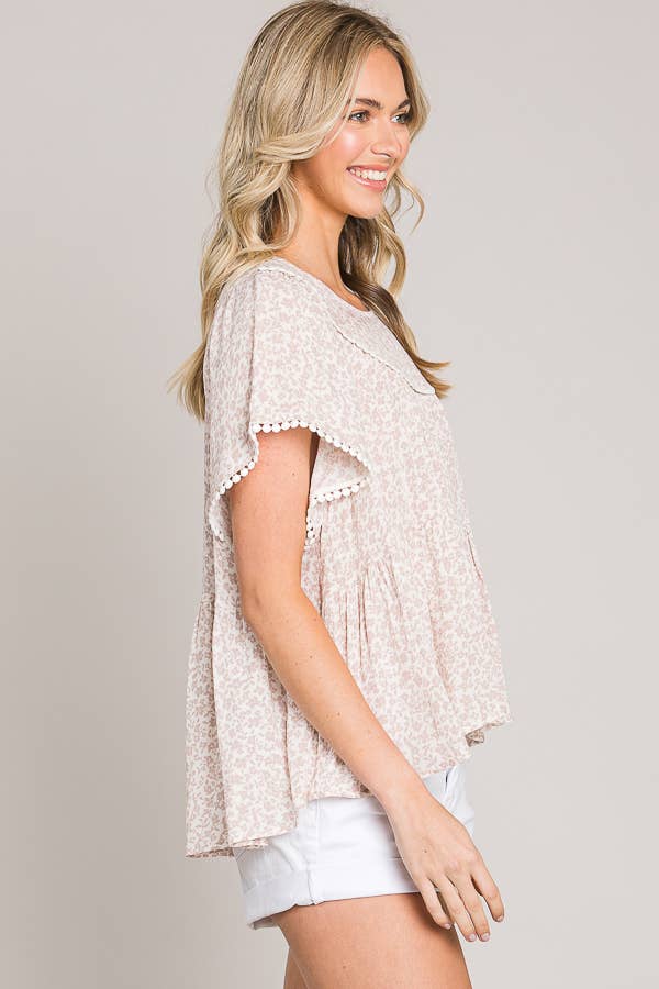 Flutter Sleeve Lace Trim Top